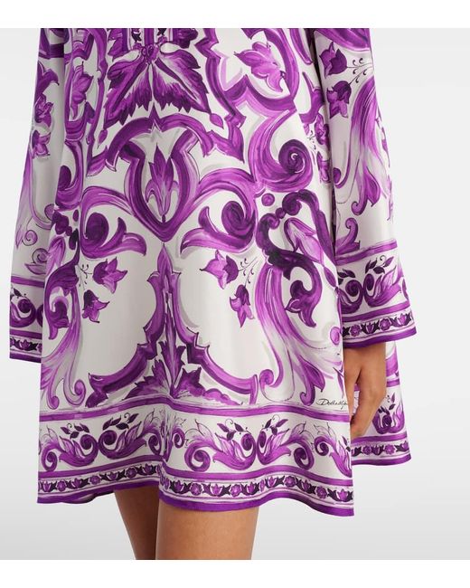 Dolce & Gabbana Purple Majolica Silk Twill Minidress