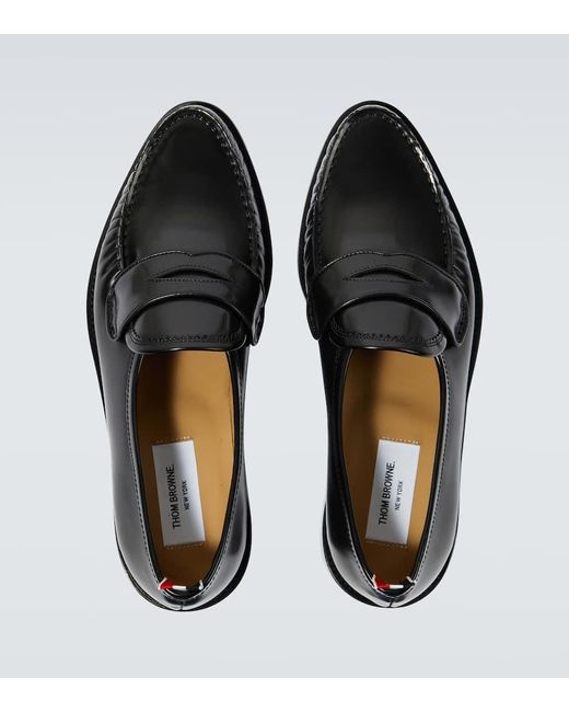 Thom Browne Black Leather Penny Loafers for men