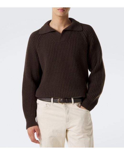 Eleventy Brown Wool And Cashmere Polo Sweater for men