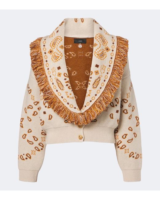 Alanui Brown Bandana Jacquard Wool And Cashmere Cardigan