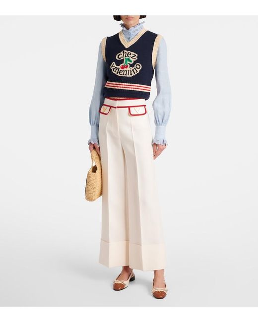 Valentino White Crepe Couture Wide-Leg Pants