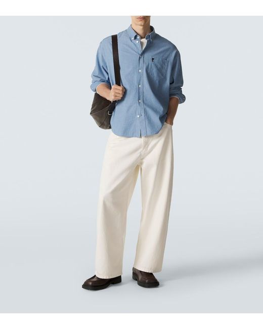 AMI Blue Ami De Cour Cotton Chambray Shirt for men