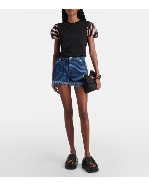 Emilio Pucci Black Iride Satin-Trimmed Cotton Top