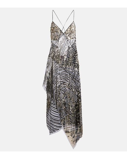 Emilio Pucci Black Asymmetric Sequined Tulle Slip Dress