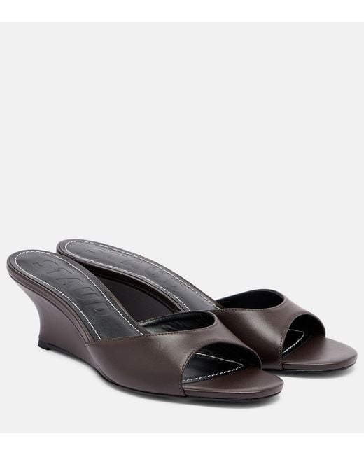 Staud Black Brigitte Leather Wedge Mules
