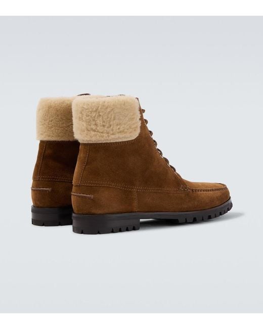 Manolo Blahnik Brown Sycamor Shearling-Trimmed Suede Boots for men