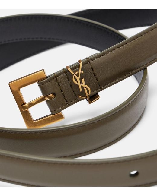 Saint Laurent Green Cassandre Leather Belt