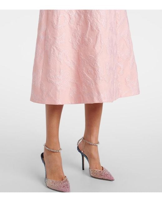 Emilia Wickstead Pink Glenda Embroidered Crepe Midi Dress