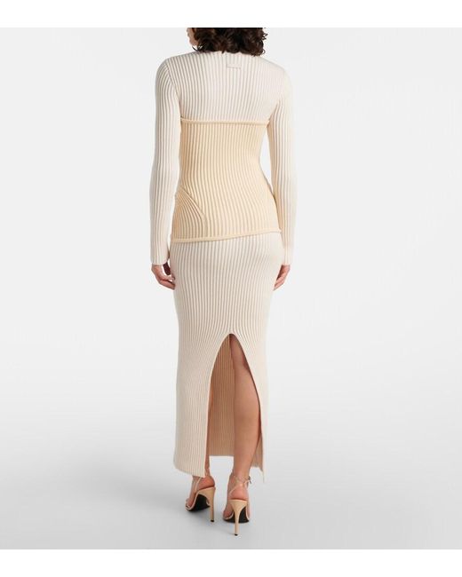 Jean Paul Gaultier Natural Ribbed-Knit Wool-Blend Maxi Dress