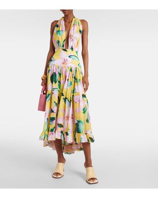Alexandra Miro White Marie Rose Floral Cotton Midi Dress