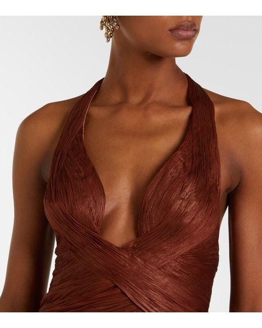 Maria Lucia Hohan Red Milagros Halterneck Silk Muslin Gown