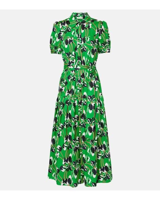 Diane von Furstenberg Green Jonah Printed Cotton Maxi Dress