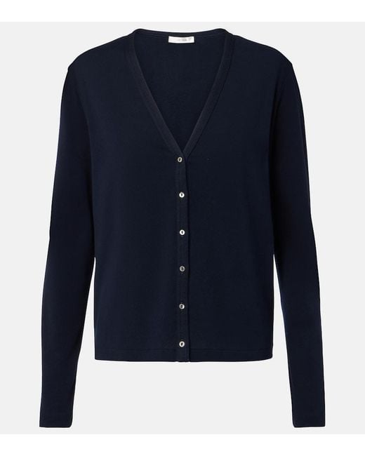 The Row Blue Cresp Ribbed-Knit Cotton Jersey Cardigan