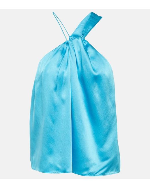 The Sei Blue One-Shoulder Silk Satin Top
