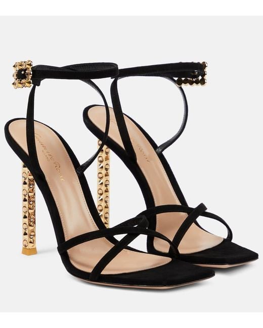 Gianvito Rossi Black Wonder Embellished Suede Sandals