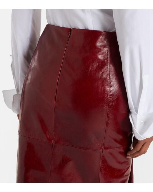 Sportmax Red Leather Pencil Skirt