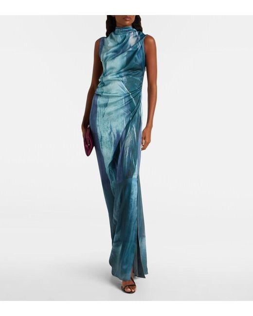 Jean Paul Gaultier Blue Draped Water Maxi Dress