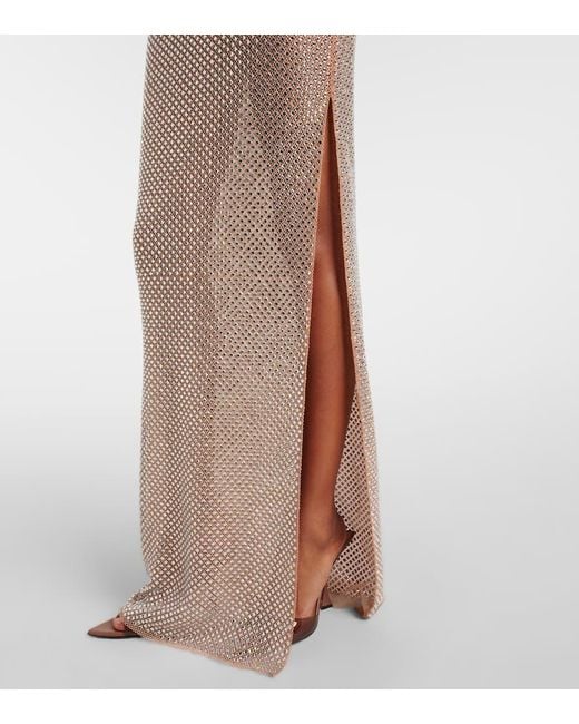 Self-Portrait Metallic Rhinestone Draped Open-Back Maxi Dress