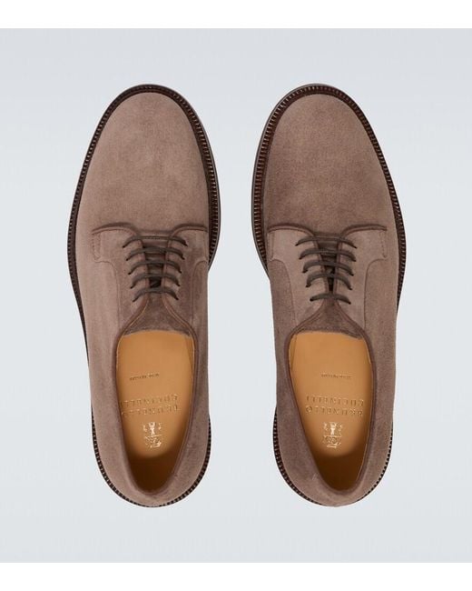 Brunello Cucinelli Brown Suede Derby Shoes for men