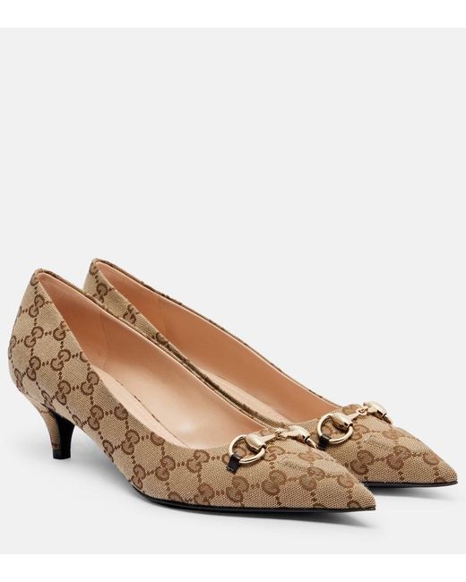 Gucci Natural Erin Gg Canvas Horsebit 45 Pumps
