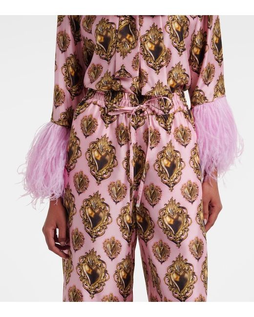 Dolce & Gabbana Pink Printed High-Rise Silk Palazzo Pants