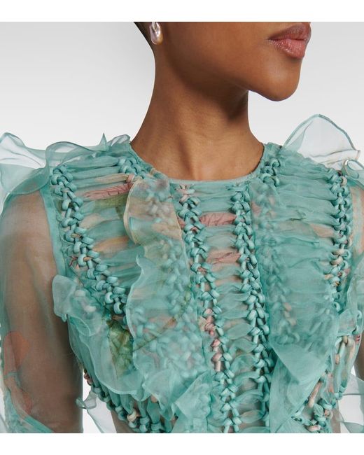 【Zimmermann】Illuminate ruffled silk organza maxi dress Illuminate floral ruffled silk organza gown in blue