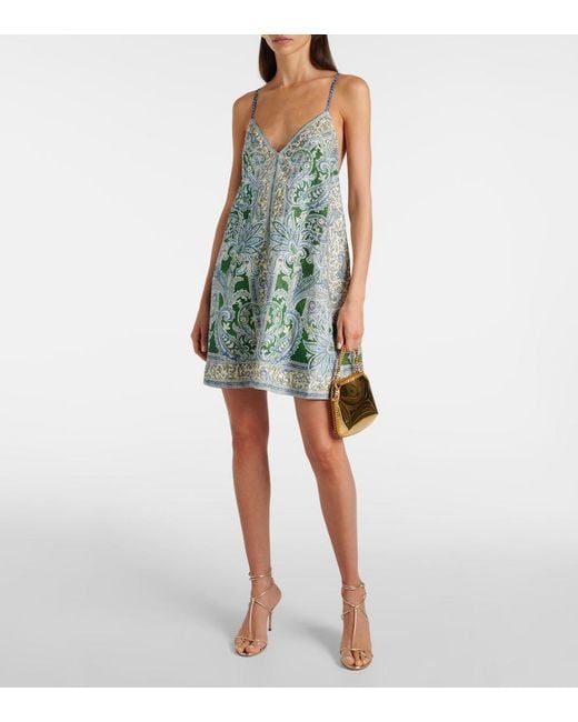 Zimmermann Green Ottie Swing Paisley Linen Minidress