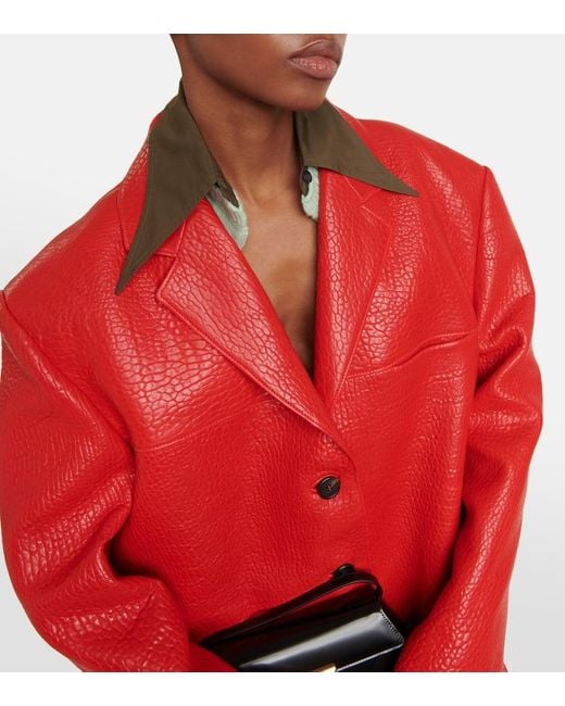 Prada Red Single-Breasted Leather Jacket
