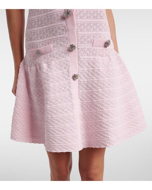 Self-Portrait Pink Embellished Pointelle Minidress
