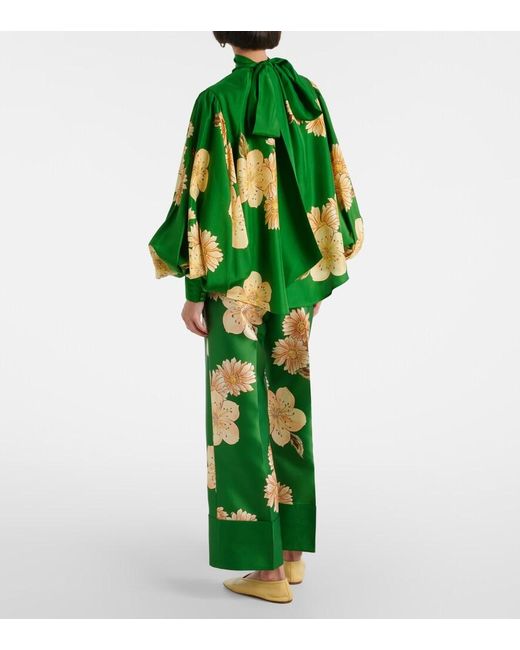 ALÉMAIS Green Sage Floral Silk Blouse
