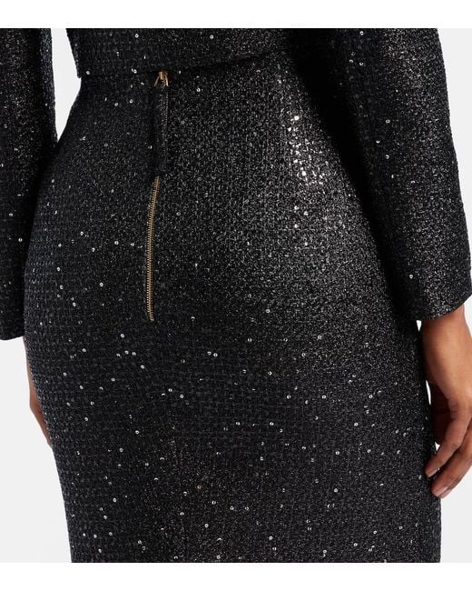 Carolina Herrera Black Sequined Lame Tweed Pencil Skirt