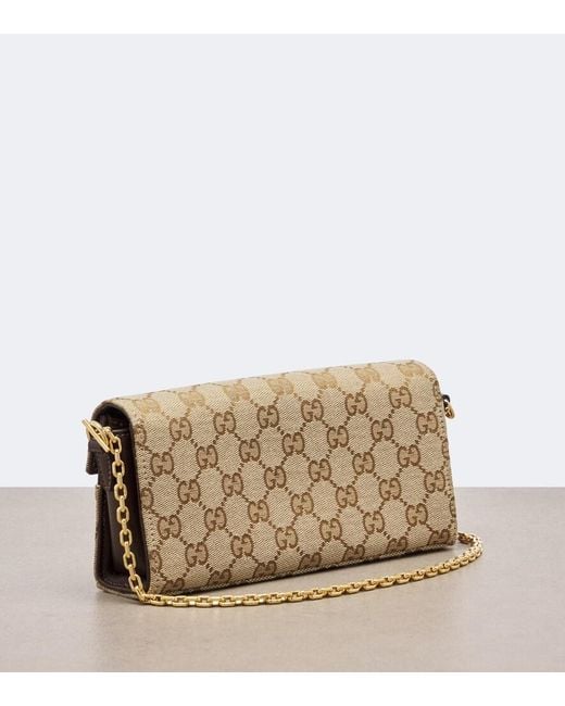 Gucci Brown Horsebit Gg Canvas Wallet On Chain