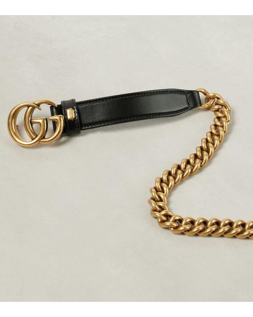 Cinturon GG Marmont de piel y cadena Gucci de color Natural