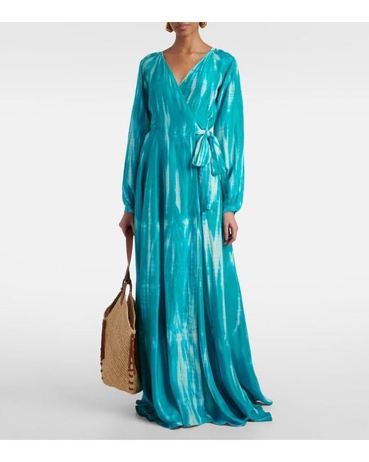 Anna Kosturova Blue Tie-Dye Silk Wrap Dress