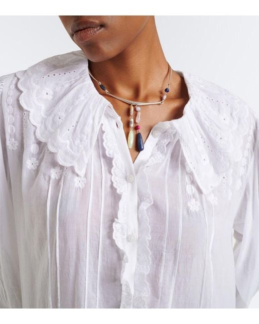 Isabel Marant White Lenora Embroidered Cotton Voile Minidress