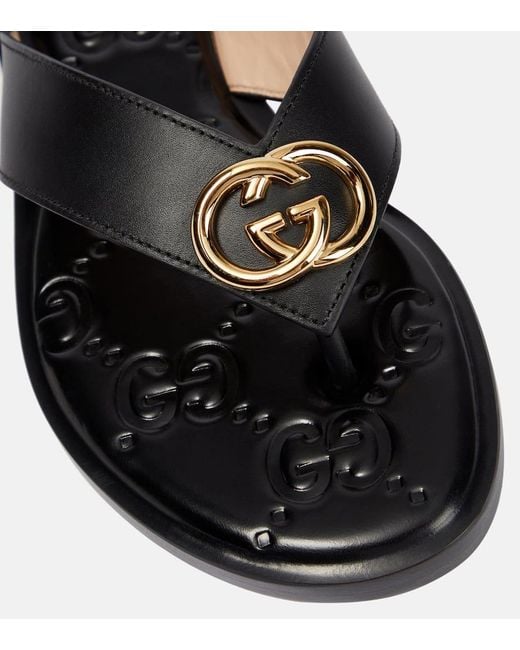 Gucci Interlocking G Thong Sandal in Black | Lyst