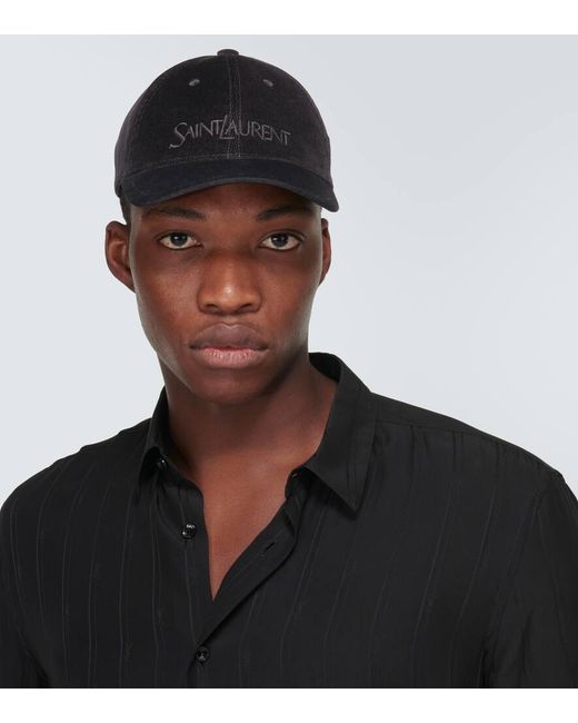 Gorra de pana con logo Saint Laurent de hombre de color Black