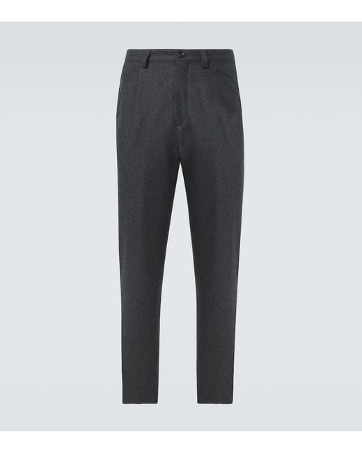Brunello Cucinelli Gray Pleated Virgin Wool Straight Pants for men