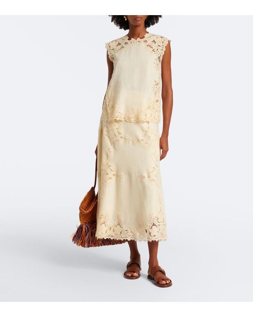 Ulla Johnson Natural Amelie Crochet-Trimmed Linen Top