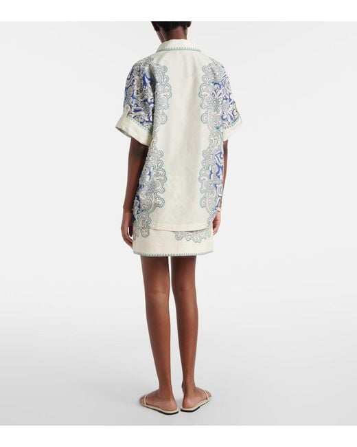 ALÉMAIS Blue Printed Linen And Cotton Miniskirt