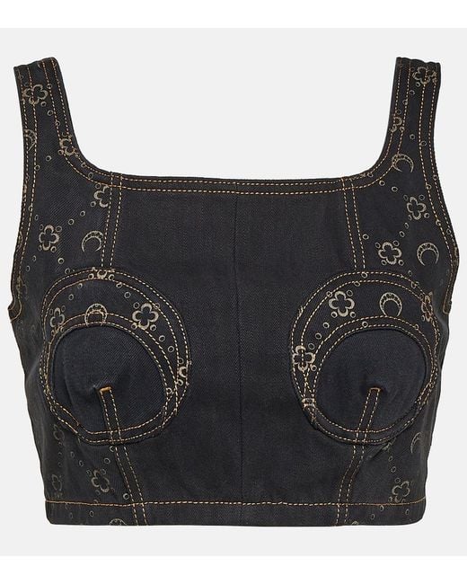MARINE SERRE Black Regenerated Cropped Denim Bustier