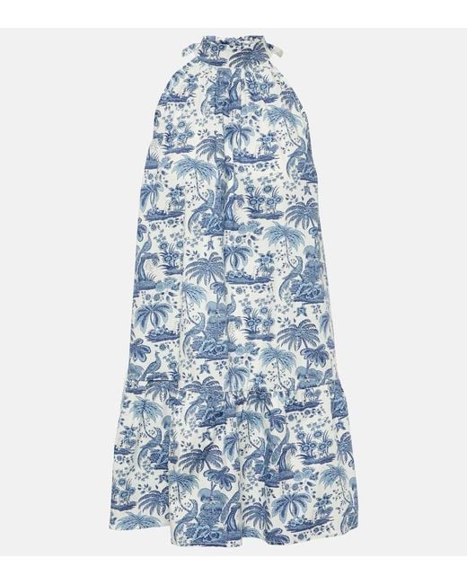 Vestido corto Marlowe de algodon floral Staud de color Blue