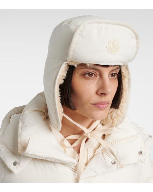 Moncler White Wendbare Muetze Aviator Mit Teddyfleece
