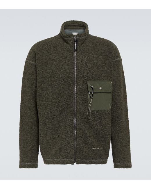 And Wander Green Re Wool Jq Stand Zip Jacquard Jacket for men