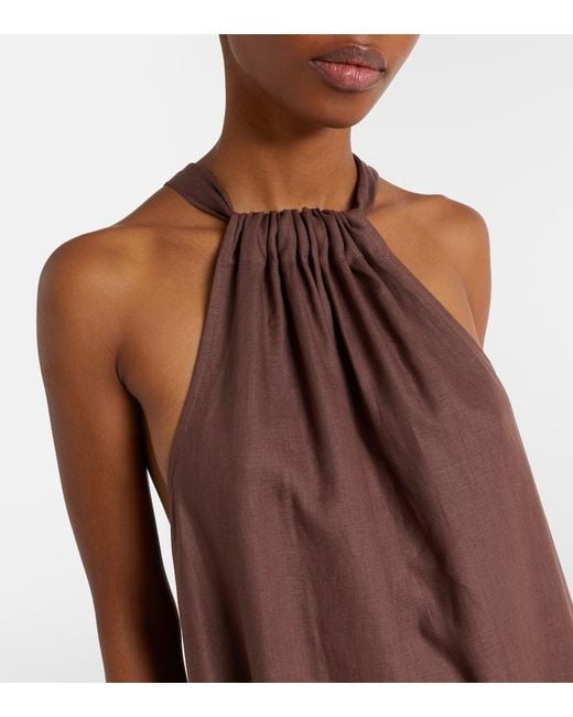 Asceno Brown Linen Maxi Dress