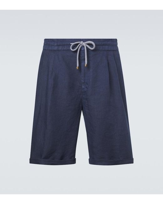 Brunello Cucinelli Blue Linen Shorts for men