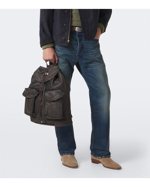 RRL Black Leather Backpack for men