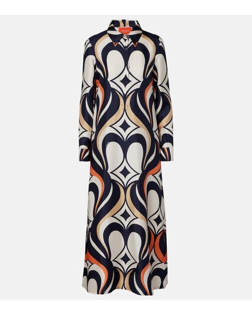 LaDoubleJ White Chemise Swing Printed Silk Shirt Dress