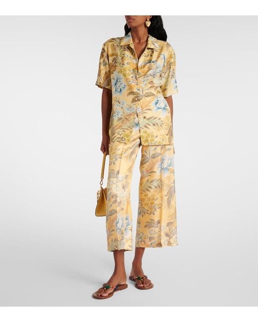 Etro Yellow Printed Silk Wide-Leg Pants