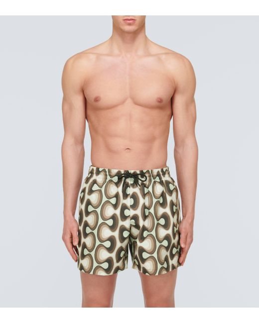 Dries Van Noten Green Printed Swim Shorts for men